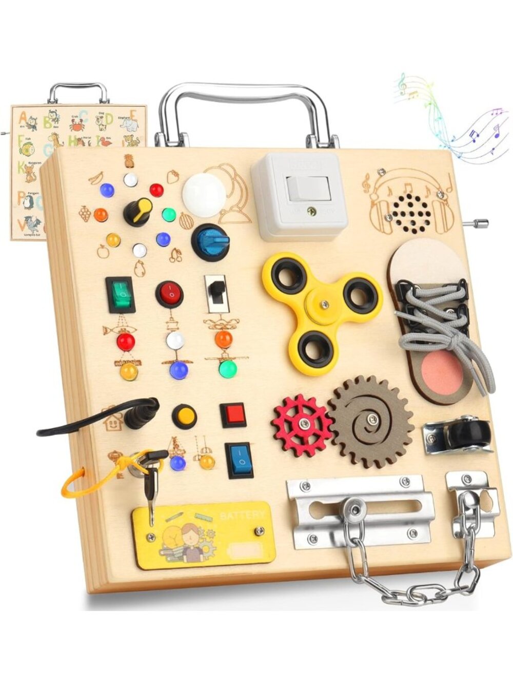 Sensory Montessori Busy Board for Toddlers | LED Lights, Music, Locks & Travel